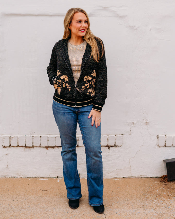 Johnny Was: Metallic Thermal Zip Up Hoodie in Black