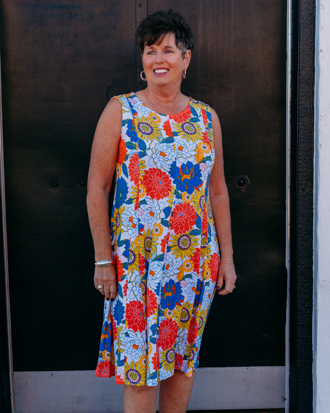 Multiples: Multi-Panel Scoop Nk Tank Dress in Multi (M26104DM) - The Vogue Boutique