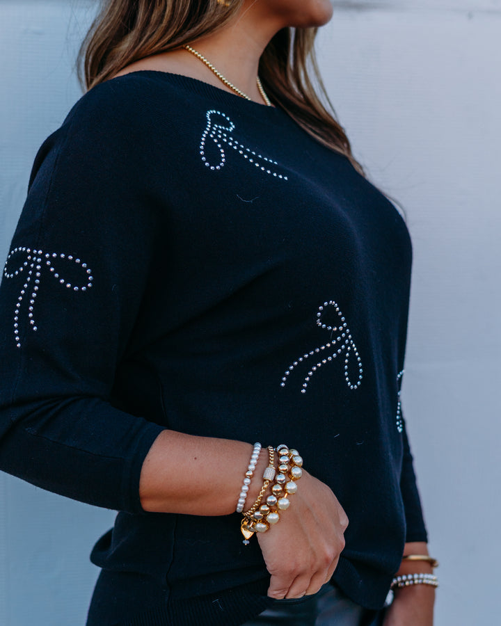 Joseph Ribkoff: Sweater Knit Pullover with Iron-On Bow Detail in Black (254950)
