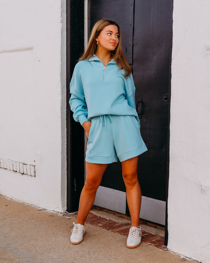 Varley: Hawley Half Zip Sweat in Porcelain Blue (VAR01461) - The Vogue Boutique