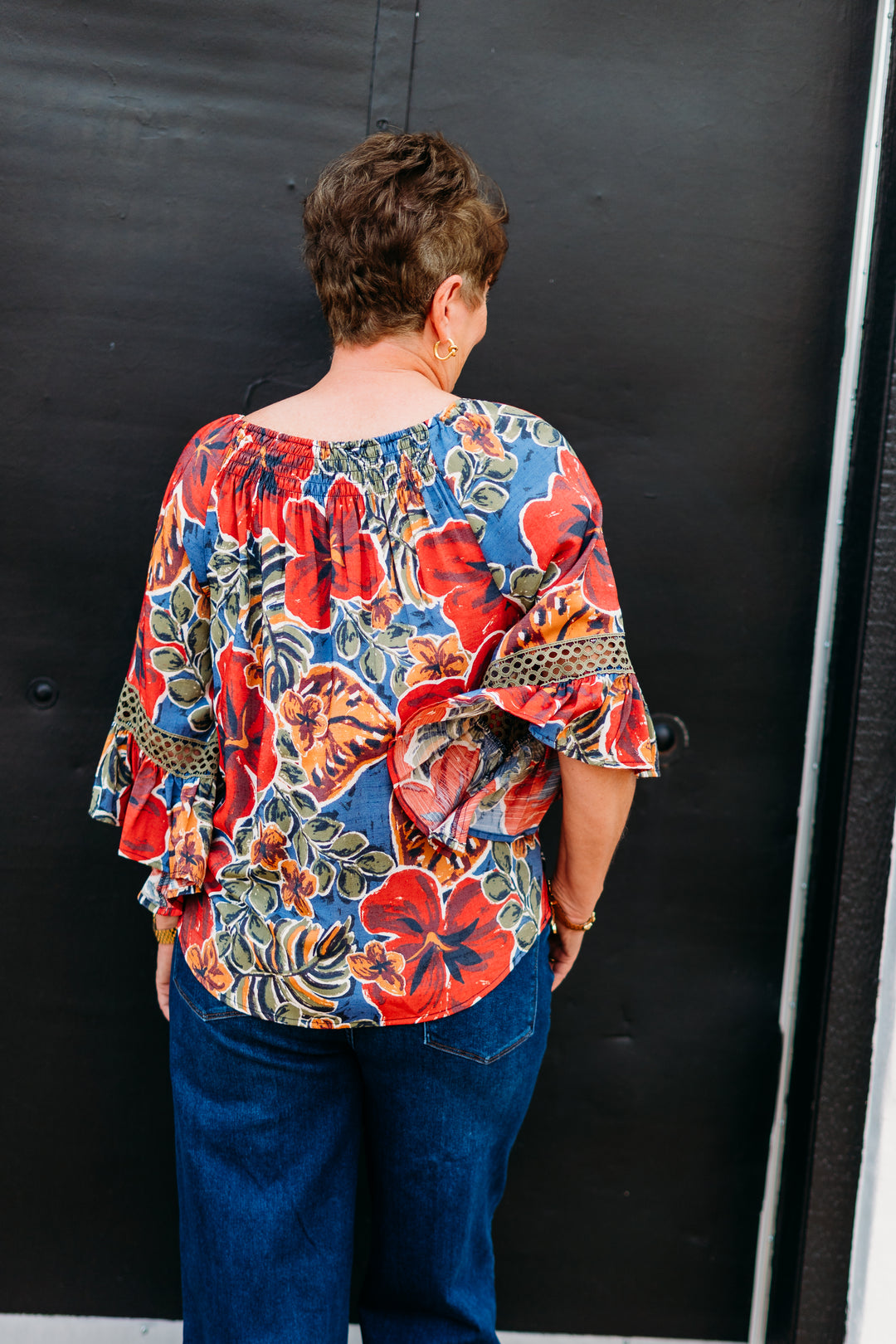 Multiples: (Bohemian Rhapsody)  3/4 Flounce Raglan Sleeve Elastic and Shirred neck (M35504TM)