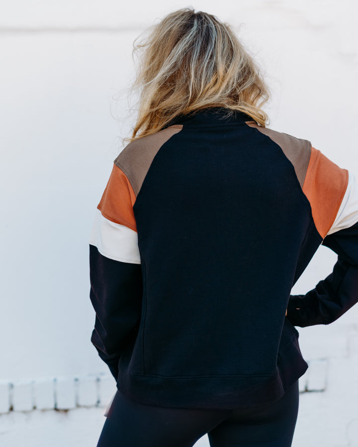 Glyder: Daily Scuba 1/4 Zip in Black, Chocolate, Cinnamon, Oatmilk Stripe