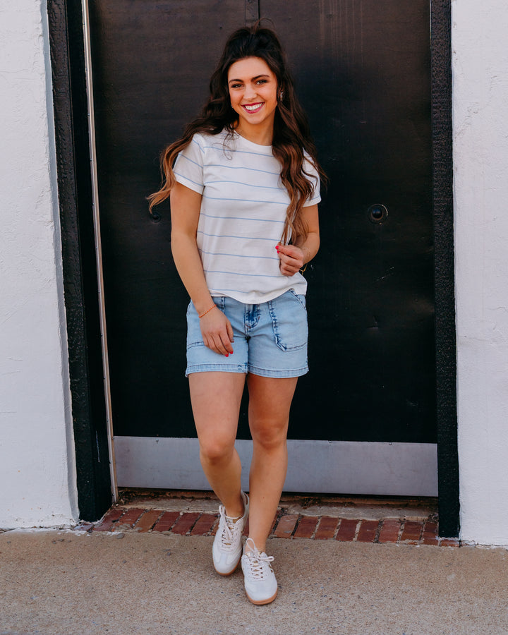 Thread & Supply: Asher Tee in Ivory Powder Blue - The Vogue Boutique