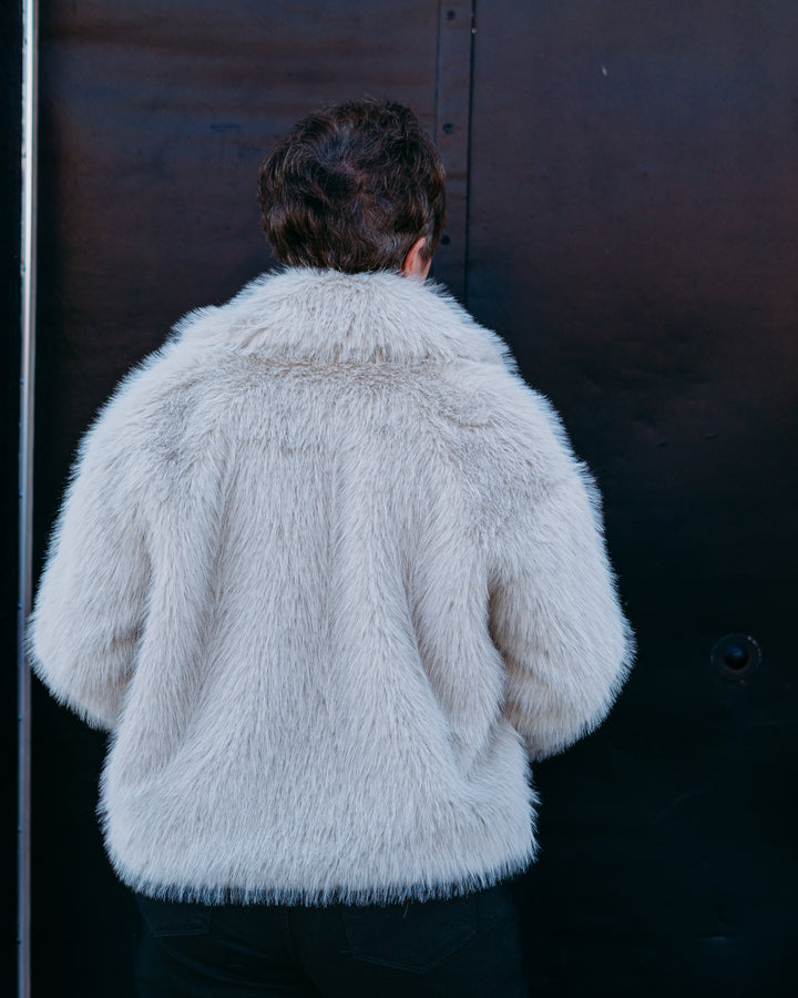 Karen Kane: Cropped Faux Fur Jacket in Stone