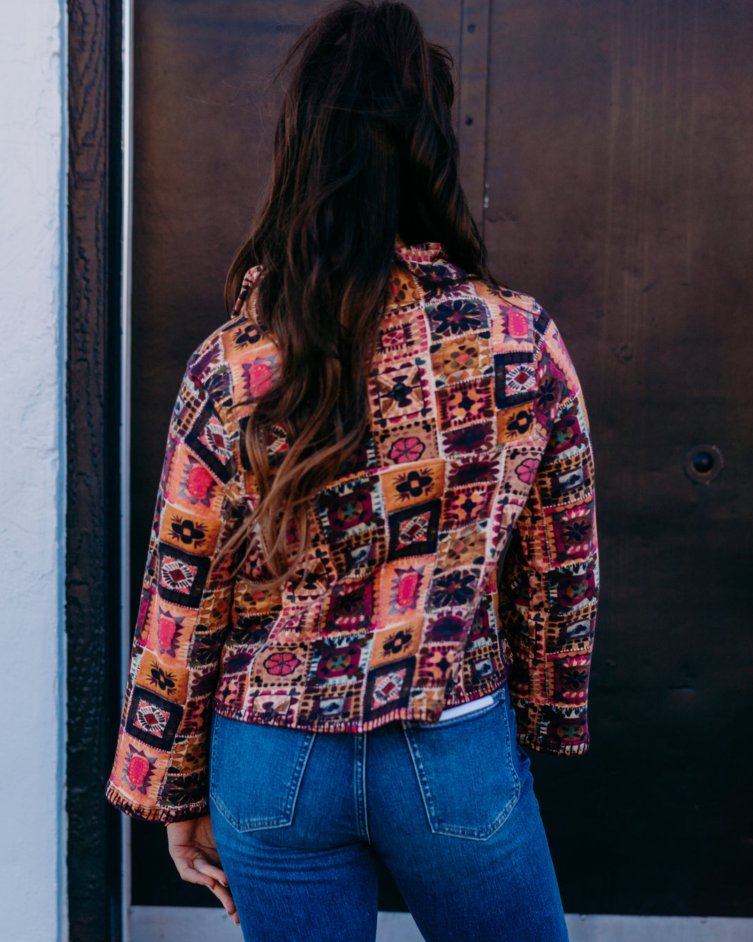 Ivy Jane: Crochet Printed Half Zip in Plum