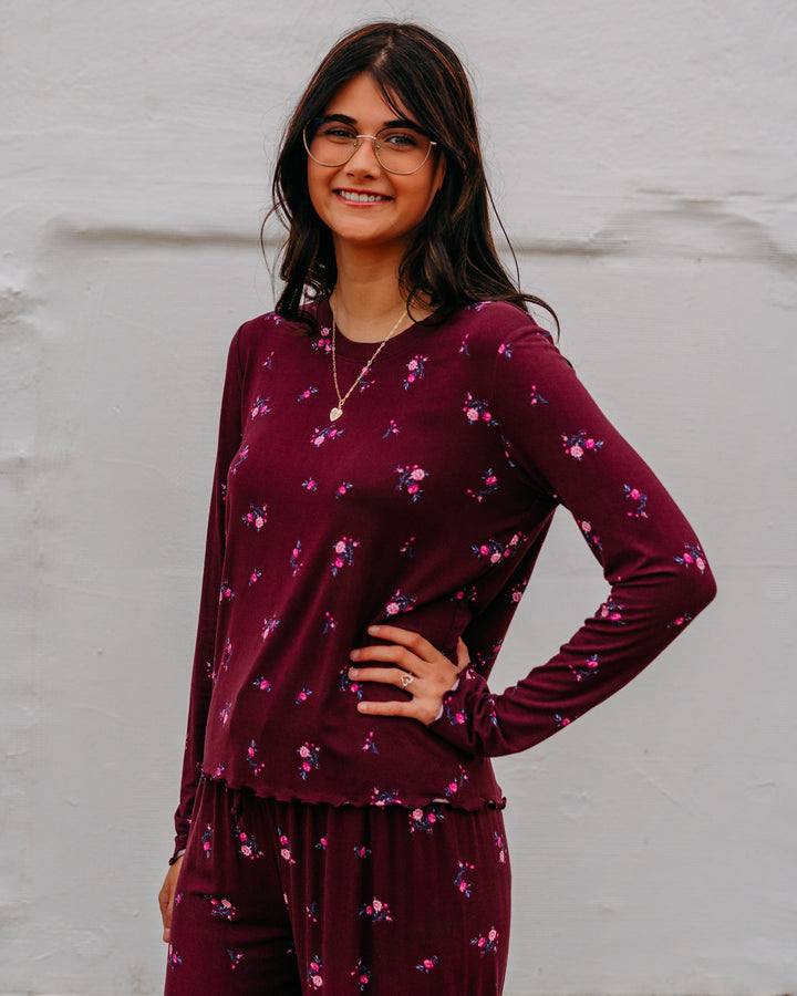 Z Supply: Bella Ditsy Long Sleeve Top in Merlot