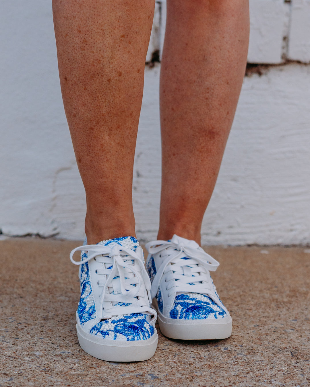 Betsey Johnson: SB-Damon Tennis Shoe in White/Blue Floral