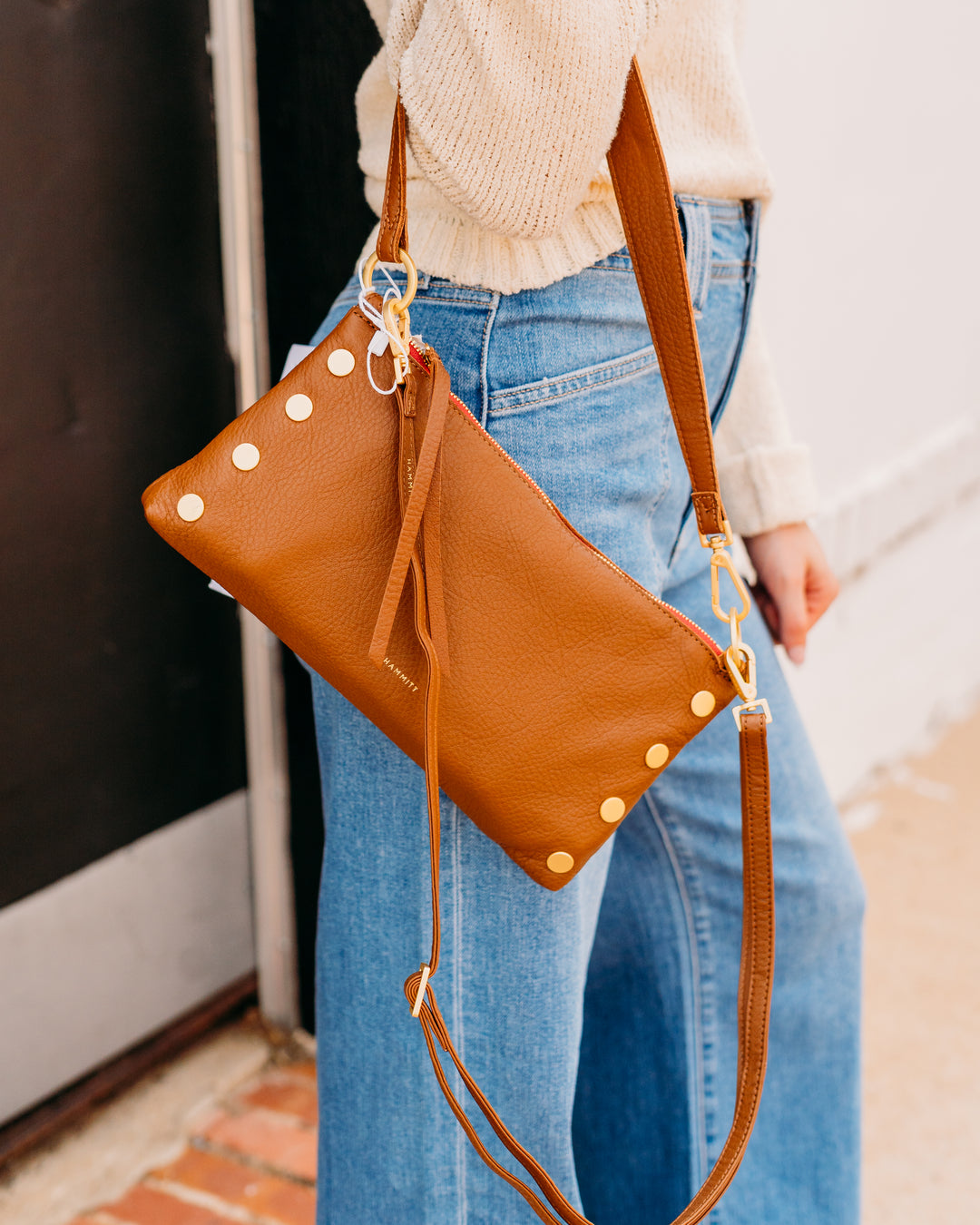 Hammitt: Kyle Handbag in Mahogany Pebble/Brushed Gold