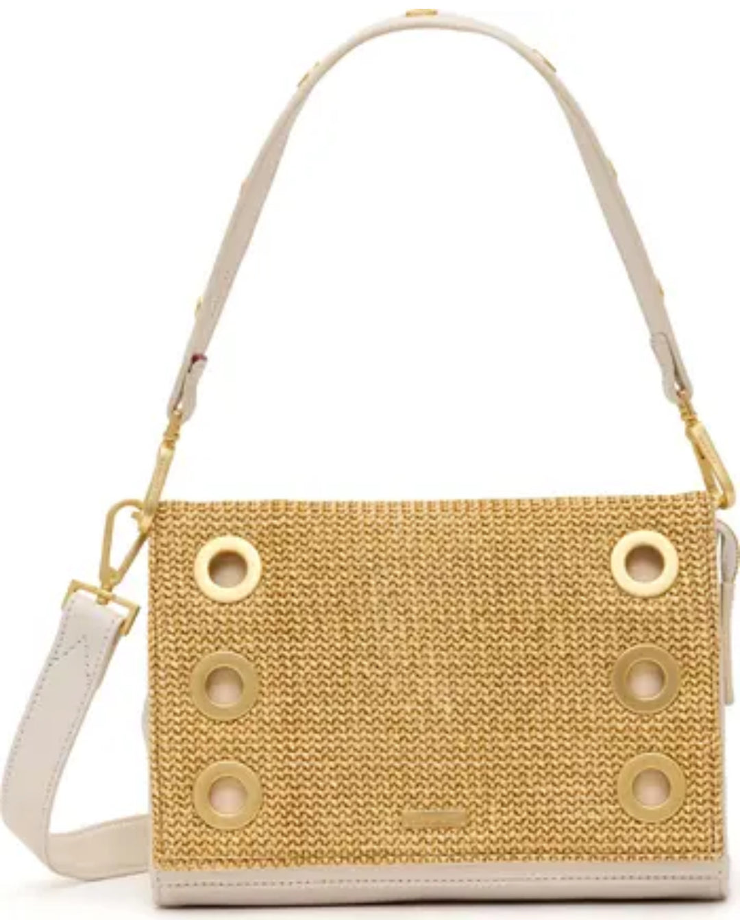 Hammitt: Montana Clutch Smalll in Calla Lily White Raffia/Brushed Gold - The Vogue Boutique