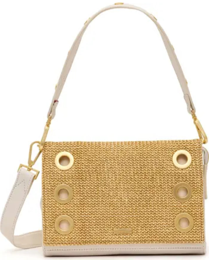 Hammitt: Montana Clutch Smalll in Calla Lily White Raffia/Brushed Gold - The Vogue Boutique