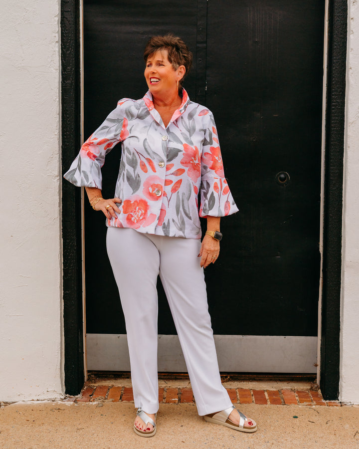 Multiples: 3/4 Puff Sleeve Wire Collar 2-Pocket Button Front Jacket in Multi (M26110JM)