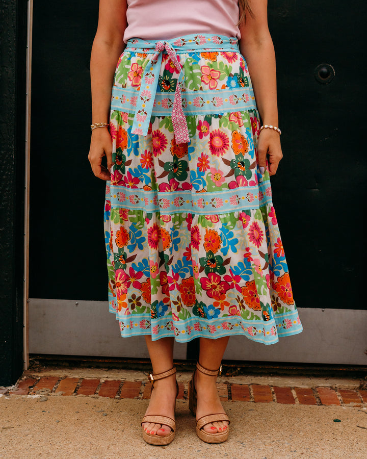 John Mark: Floral Tiered Skirt With Tie And Elastic Waist (J26457SM)