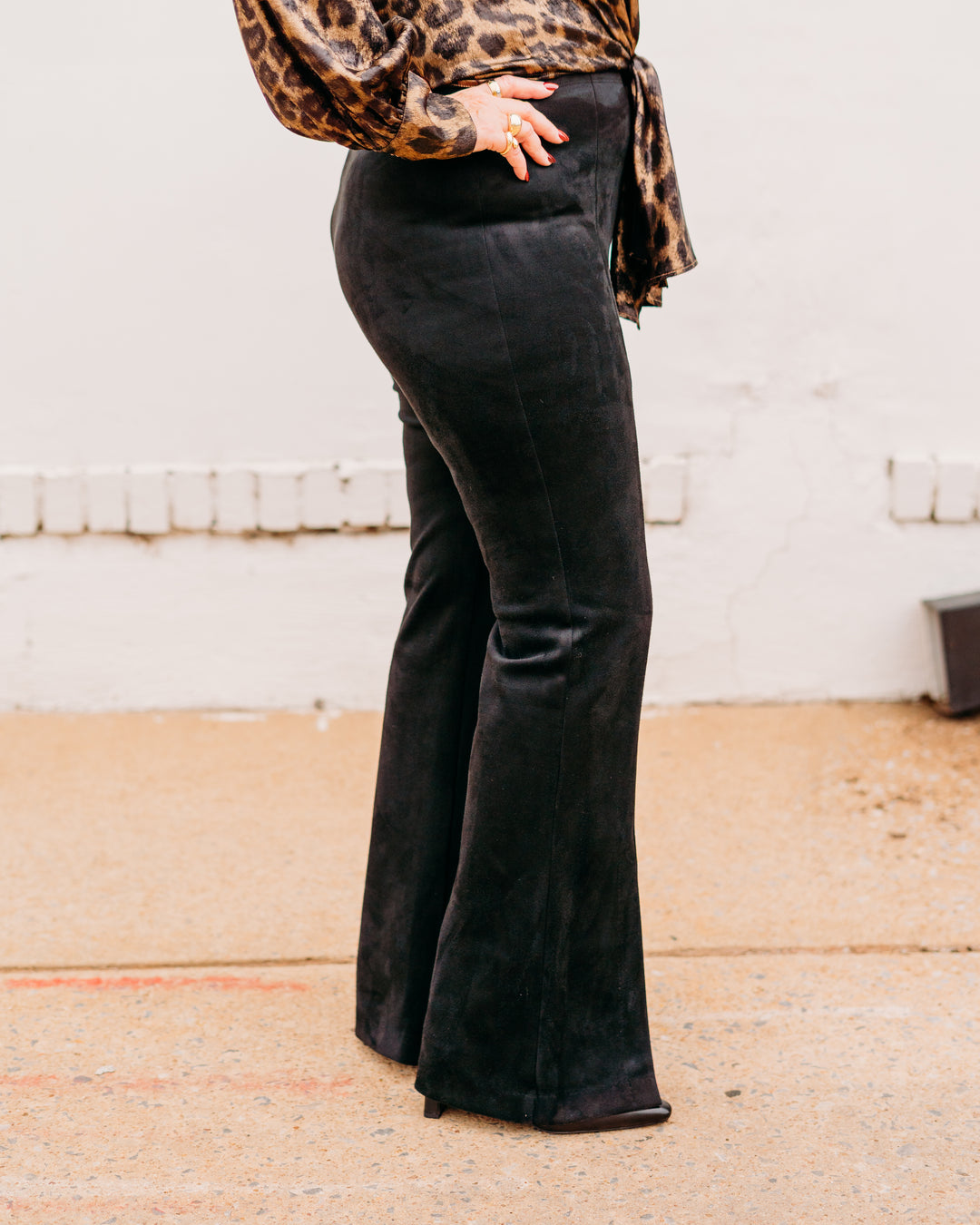 Karen Kane: Faux Suede Front Slit Pants in Black 3L71511