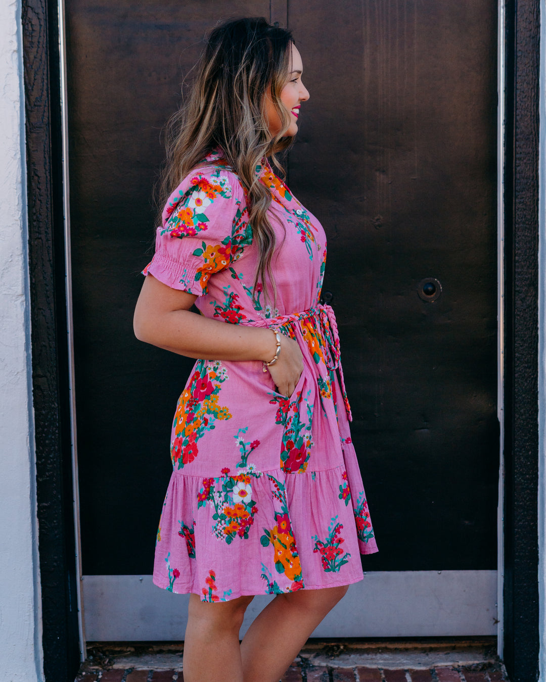Uncle Frank: Floral Gauze Dress in Pink Floral Shawter (74636)