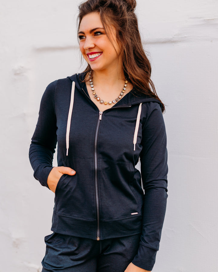 Glyder: On The Go Lightweight Zip Up Hoodie: Black Marble