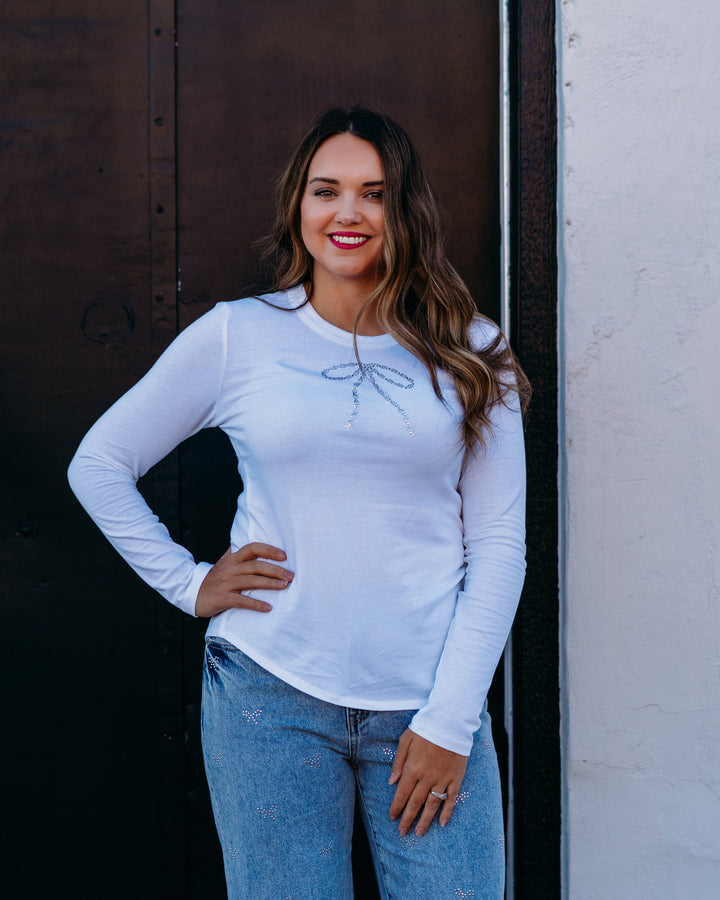 Karen Kane: Embellished Bow Top in White (4L33081)