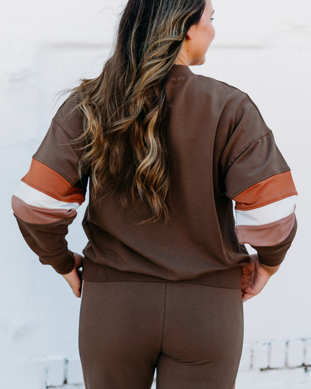 Glyder: Retro Straight Leg Sweat Pant in Chocolate Cinnamon, Oatmilk Stripe