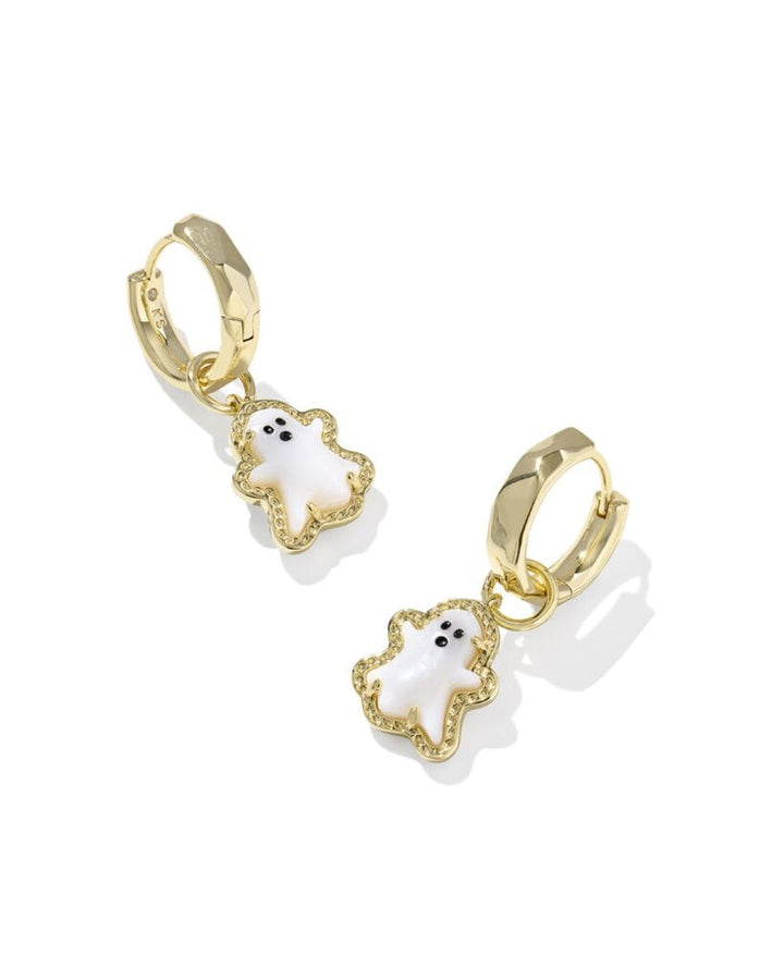 Kendra Scott: Ghost Huggie Earrings in Gold White Mother Of Pearl