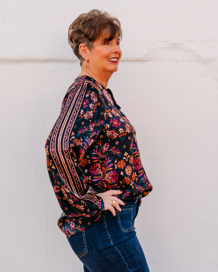 Johnny Was: Curved Hem Prairie Blouse in Brandi