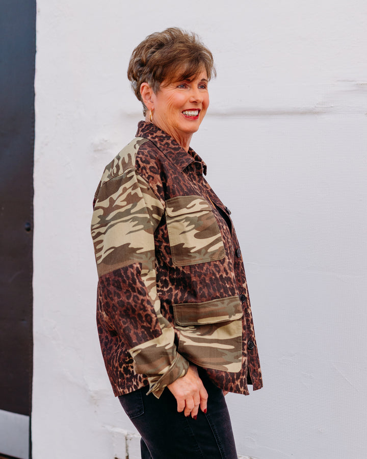Johnny Was: Molly Camo/ Leopard Patchwork Jacket in OG Leopard
