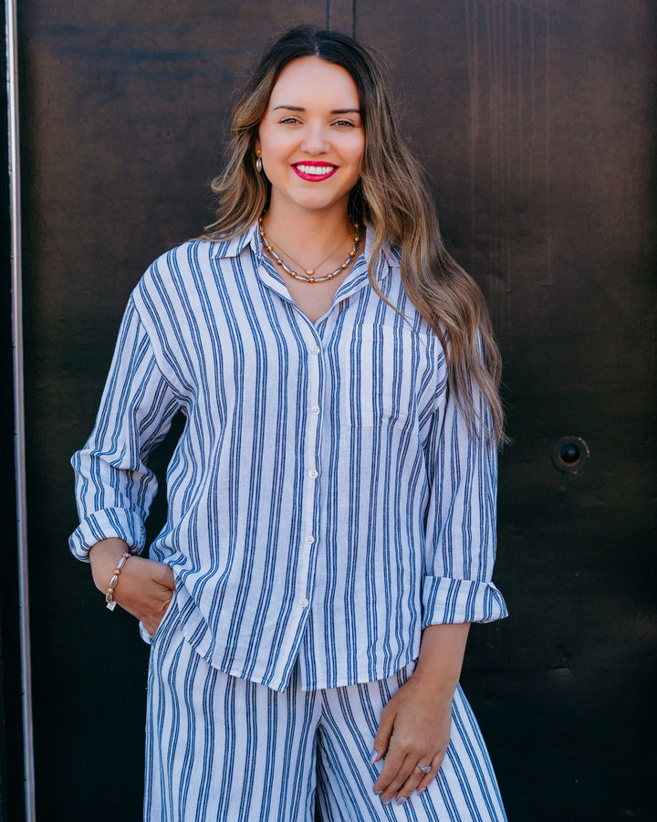 Z Supply: The Perfect Striped Button Up in Tiger Lily (ZT262689) - The Vogue Boutique