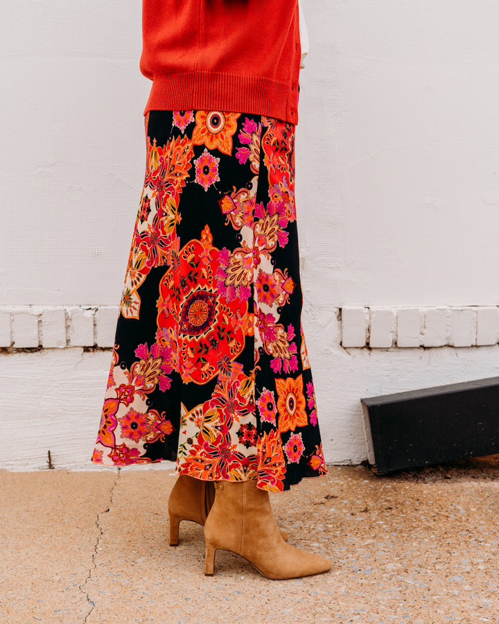 Karen Kane: Bias Cut Midi Skirt in Rosy Rebel