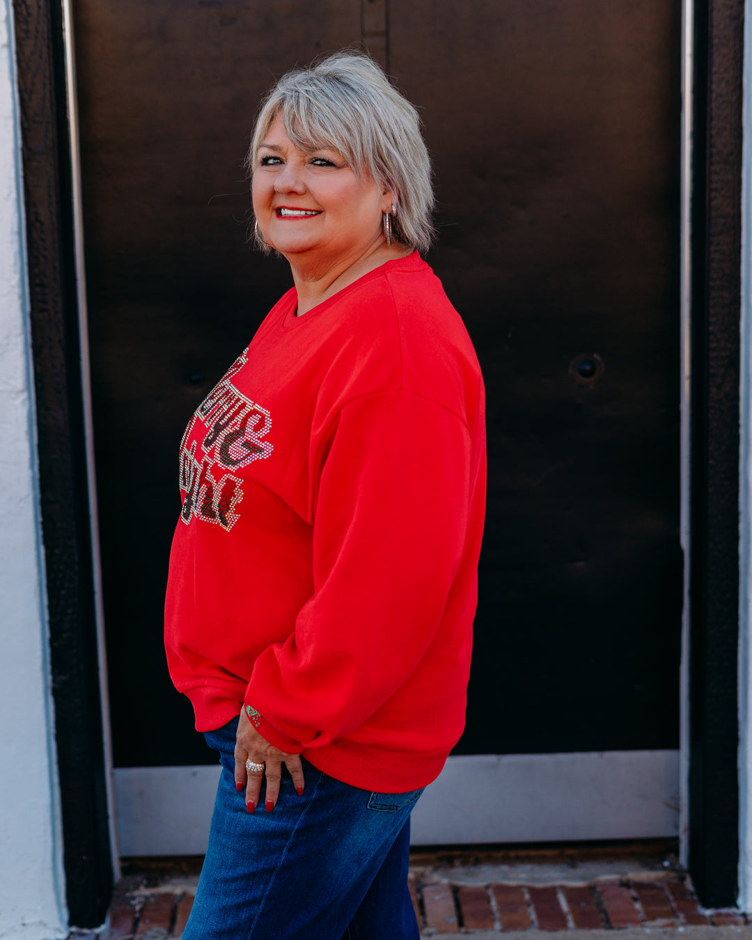 Queen of Sparkles: Merry And Bright Sweatshirt in Red Rhinestones