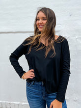 Load image into Gallery viewer, Glam: V-Neck Long Sleeve Knit Top in Black
