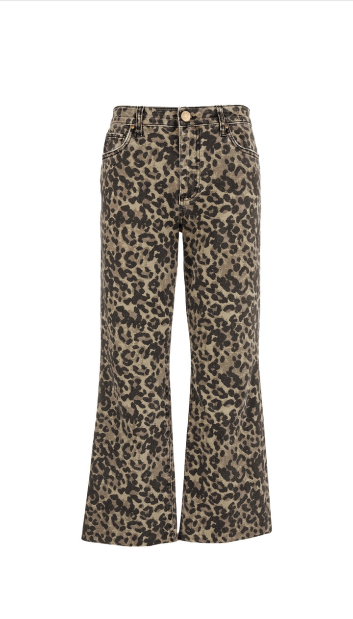 Kut: Kelsey High Rise Ankle Flare in Tan/Brown Leopard