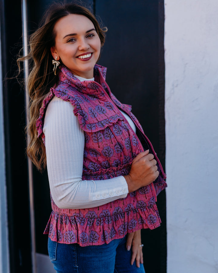 Ivy Jane: Ruffle Printed Vest in Lilac