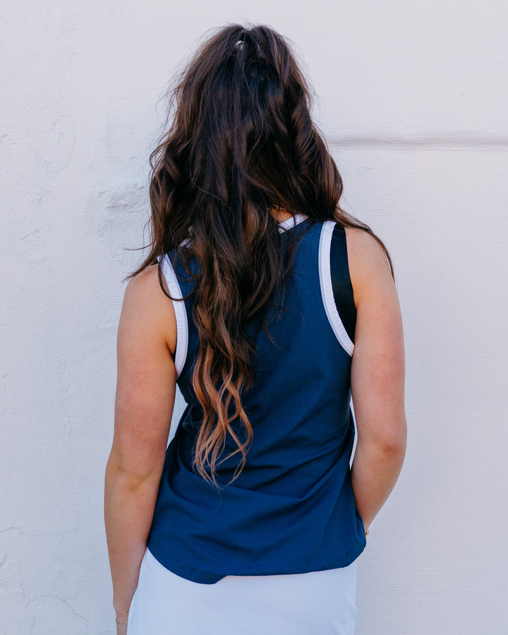 Varley: Tegan Performance Tank in Blue Nights (VAR03099) - The Vogue Boutique