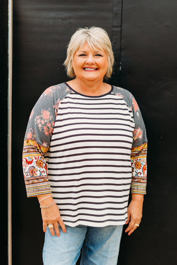 Multiples: 3/4 Raglan Sleeve Scoop Neck Top in Multi (M35603TM)