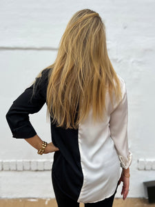 Glam: Button Down Color Block Shirt in White