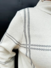 Load image into Gallery viewer, Multiples: 3/4 Flare Sleeve Mock Neck Plaid Sweater Knit Top in Gunmetal
