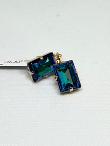 Mariana: Gold Emerald Cut Earrings in “Ocean”