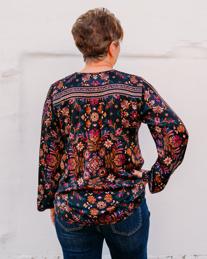 Johnny Was: Curved Hem Prairie Blouse in Brandi