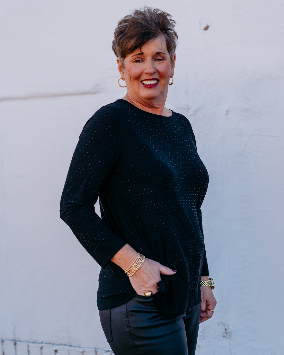 Multiples: (Merry & Bright) Black Heatseal Knit Top M45602TM