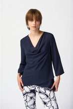 Load image into Gallery viewer, Joseph Ribkoff: Woven Cowl Neck Flared Top in Midnight Blue 241309
