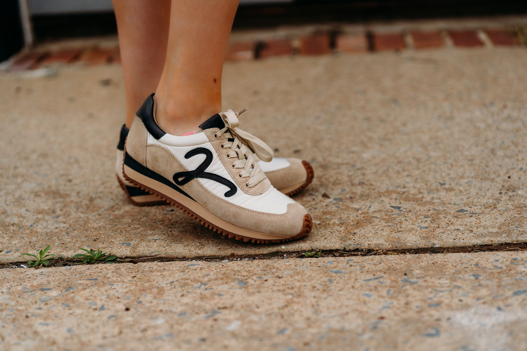 Vaneli: Queen Tennis Shoe in Beige Suede