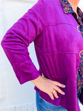 Load image into Gallery viewer, Multiples: Mutli-Panel Faux Suede Jacket in Eggplant
