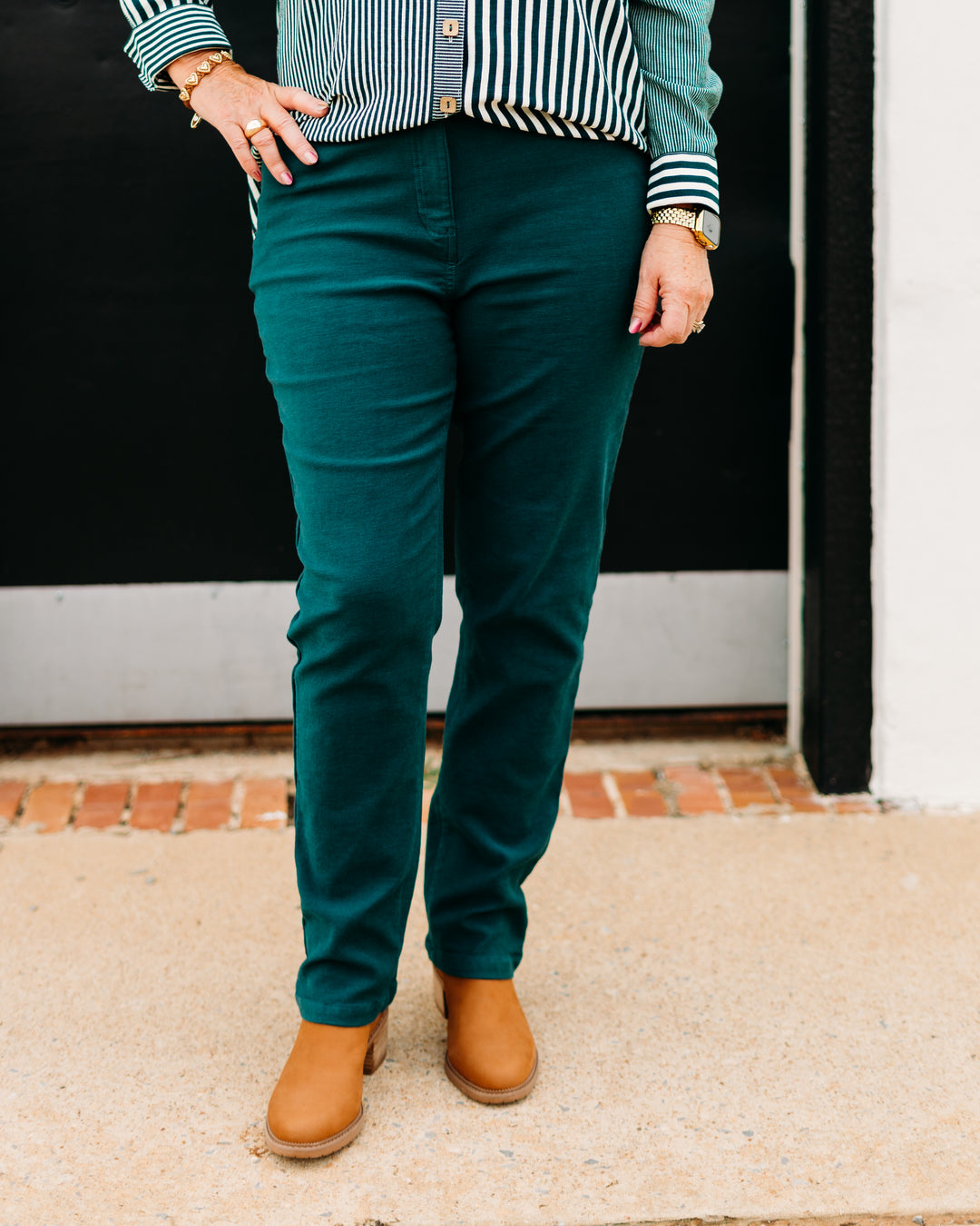 Multiples:  (Sun Stone) Zip Front Ankle Jeans in Deep Green(M35711PM)