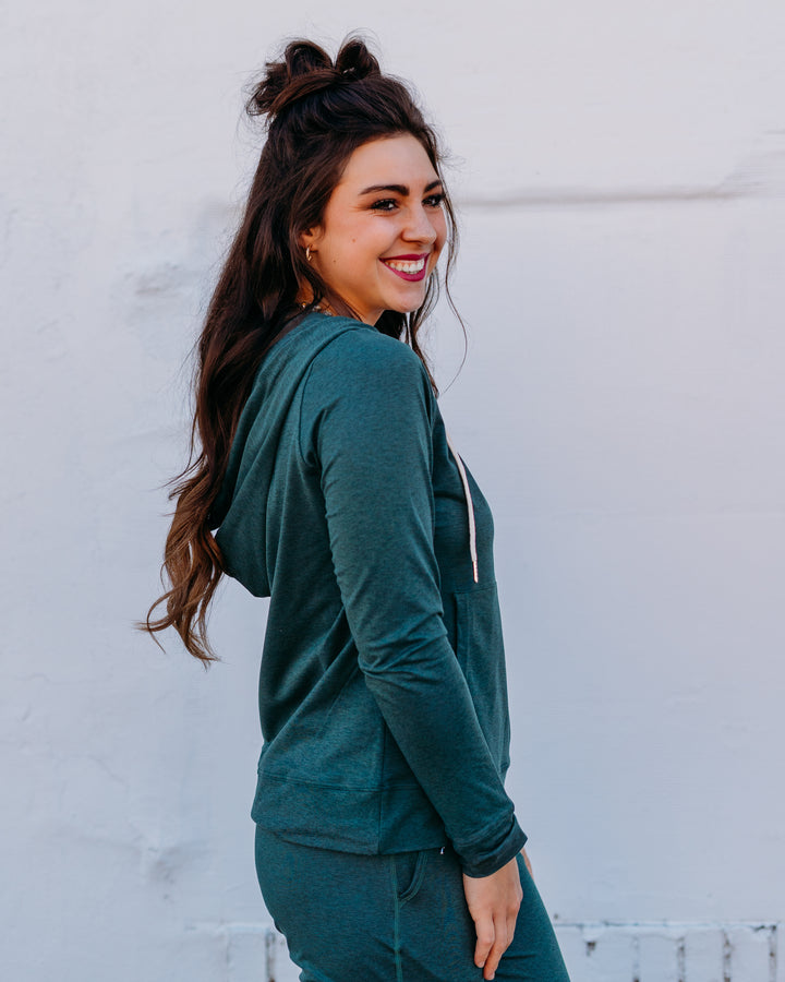Glyder: On The Go Lightweight Zip Up Hoodie in Forest