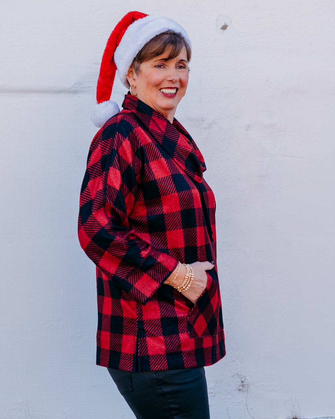 Multiples: (Merry & Bright) Cuffed Dolman Brushed Knit Top in Red M45611TM
