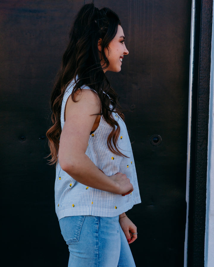 Thread & Supply: Elowyn Top in Blue Stripe Lemon (T4503RLTS)