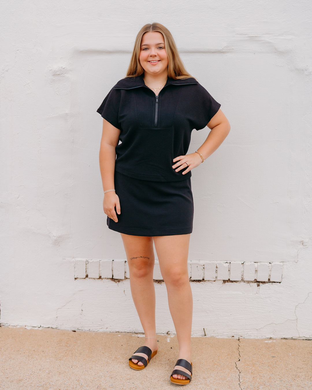 Spanx: Airessentials French Rib Short Sleeve Half Zip in Very Black (22483R)