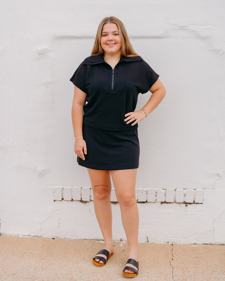Spanx: Airessentials French Rib Short Sleeve Half Zip in Very Black (22483R)