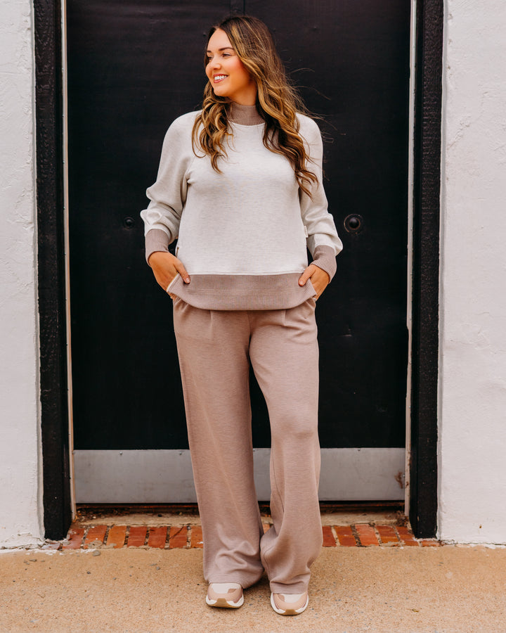 Varley: Loxley Raglan Boyfriend Sweat in Ivory Marl/ Taupe Marl