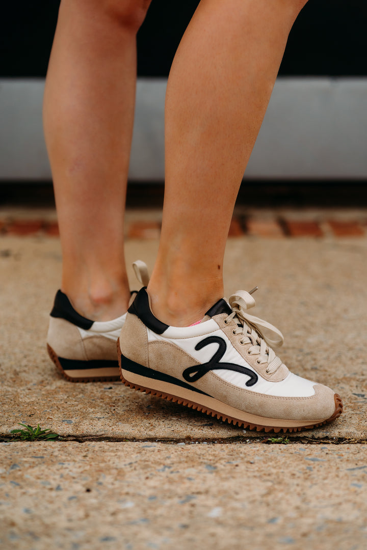 Vaneli: Queen Tennis Shoe in Beige Suede