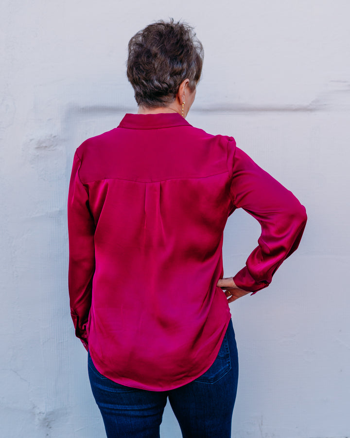 Liverpool: Button Front Woven Shirt in Fuchsia Kiss