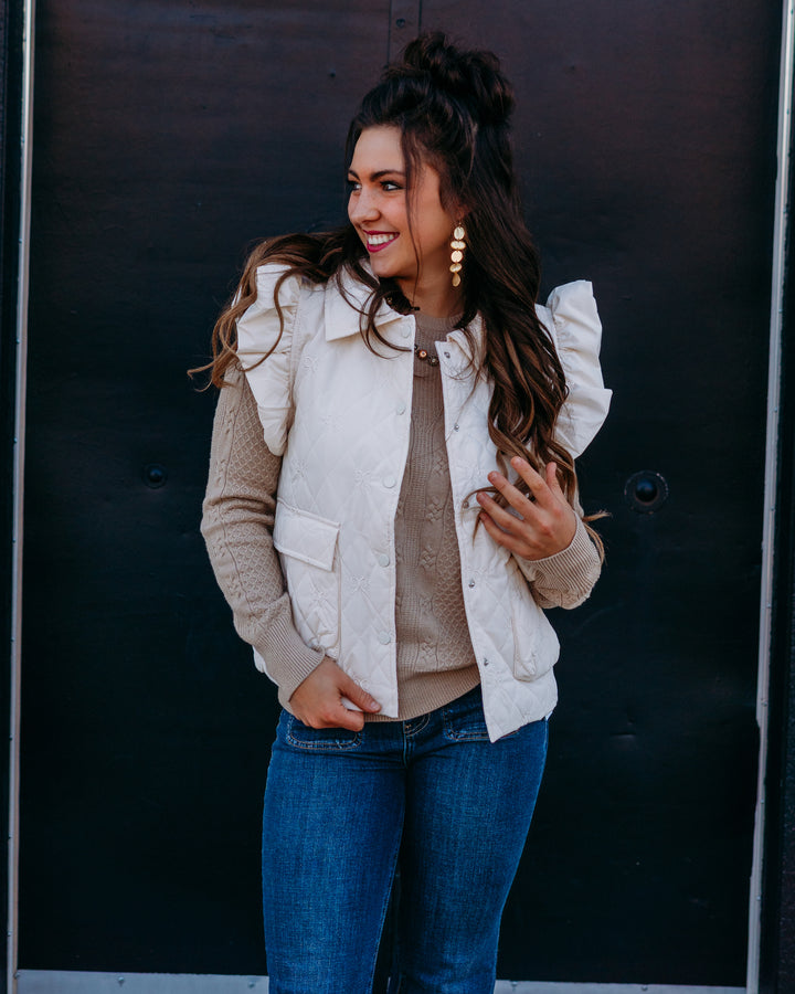 Jodifl: Puffer Vest with Bows in Ivory